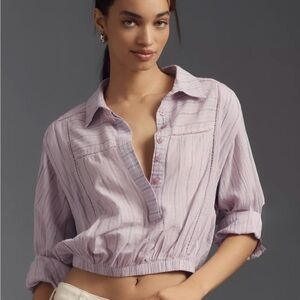NWT Pilcro Lavender Striped Cropped Blouse - Sz XL / Originally $108